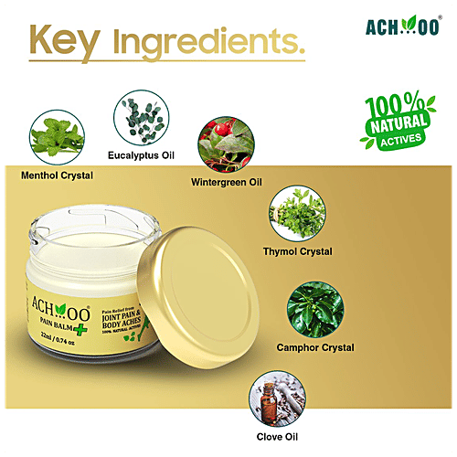 Achoo Pain Balm Plus - Fast Relief From Joints, Body, & Muscles Pain, 100% Natural Ingredients, 22 ml  