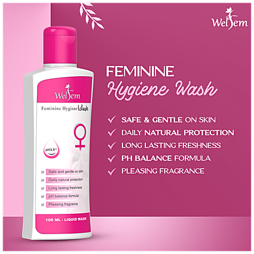 Welfem Feminine Intimate Hygiene Wash - Lactic Acid, Aloe Vera & pH Balanced, Prevents Dryness, Odour, Itch & Irritation, For Women, 100 ml