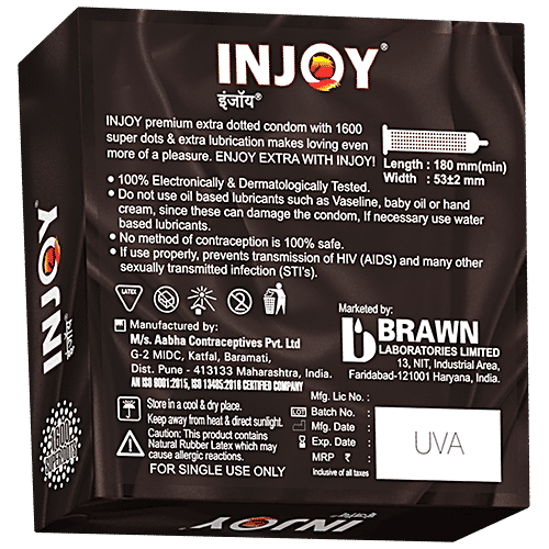 Injoy Premium Extra Dotted Condoms - Ribbed & Contour With Delay Lubricant, For Men, 20 g  