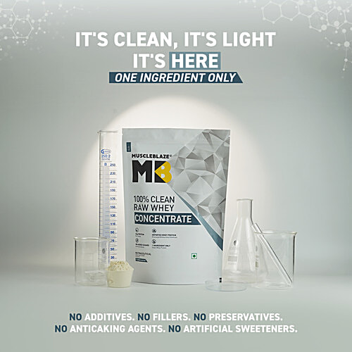 MuscleBlaze Raw Whey Protein Concentrate - 80% With Added Digestive Enzymes, Unflavoured, 1 kg  