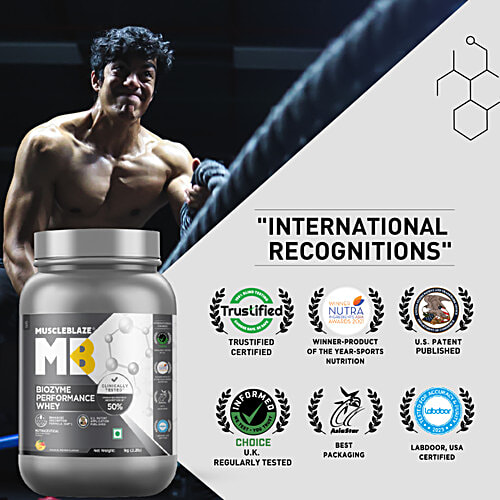 MuscleBlaze Biozyme Performance Whey Protein - Magical Mango, 1 kg  