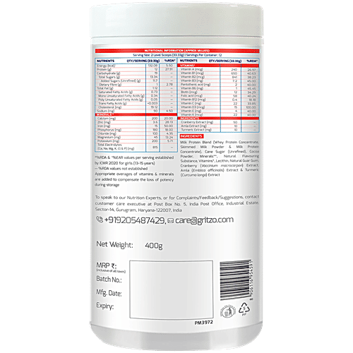 Gritzo SuperMilk Daily Nutrition For 13+ Year Girls - Double Chocolate, 400 g  