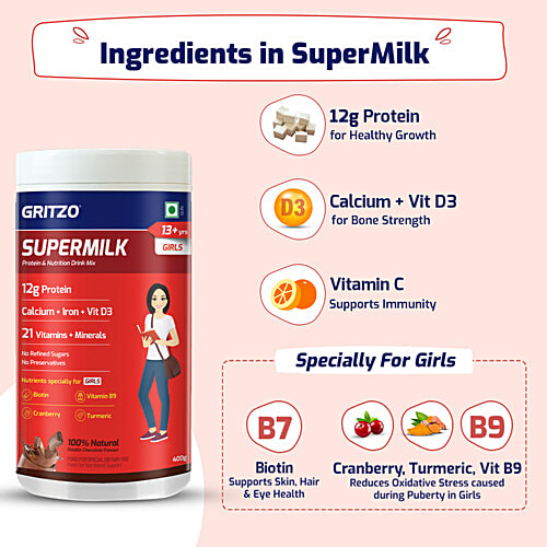 Gritzo SuperMilk Daily Nutrition For 13+ Year Girls - Double Chocolate, 400 g  