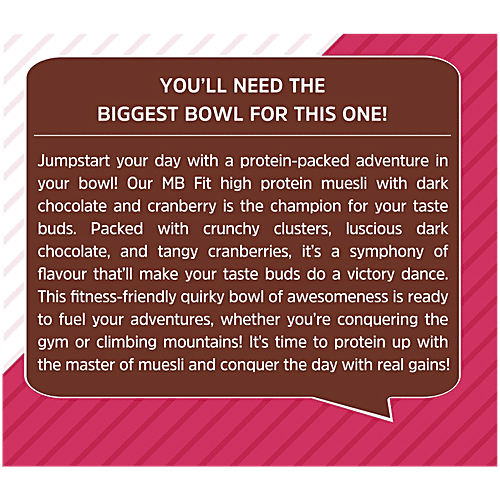 MuscleBlaze High Protein Muesli, Dark Chocolate & Cranberry, 400 g Pouch High Fibre, Almonds & Superseeds