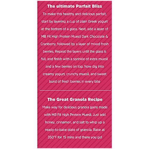 MuscleBlaze High Protein Muesli, Dark Chocolate & Cranberry, 400 g Pouch High Fibre, Almonds & Superseeds