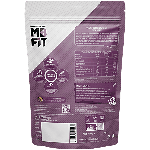 MuscleBlaze High Protein Muesli - Nutritional Breakfast, Whole Grains, Fibre Rich, Fruits & Nut With Super Seeds, 1 kg  