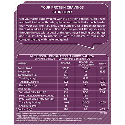 MuscleBlaze High Protein Muesli - Nutritional Breakfast, Whole Grains, Fibre Rich, Fruits & Nut With Super Seeds, 1 kg  