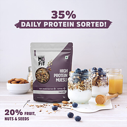 MuscleBlaze High Protein Muesli - Nutritional Breakfast, Whole Grains, Fibre Rich, Fruits & Nut With Super Seeds, 1 kg  