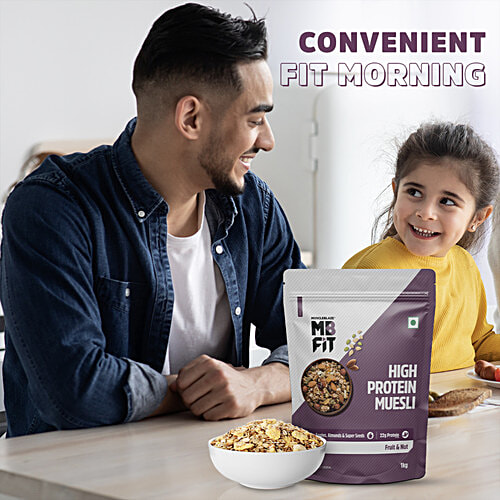 MuscleBlaze High Protein Muesli - Nutritional Breakfast, Whole Grains, Fibre Rich, Fruits & Nut With Super Seeds, 1 kg  
