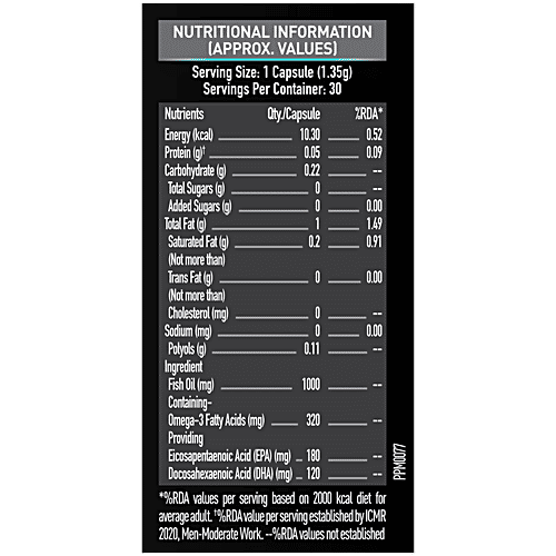 MuscleBlaze Omega 3 Fish Oil 1000 mg, 30 pcs  Fish Oil Capsules