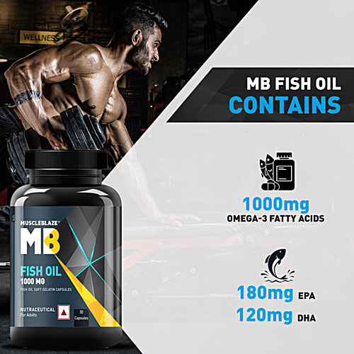 MuscleBlaze Omega 3 Fish Oil 1000 mg, 30 pcs  Fish Oil Capsules