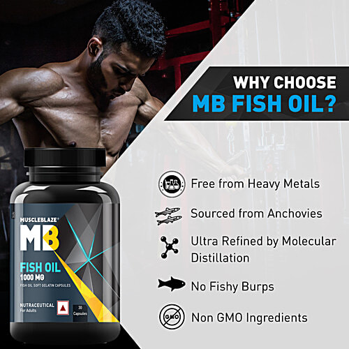 MuscleBlaze Omega 3 Fish Oil 1000 mg, 30 pcs  Fish Oil Capsules