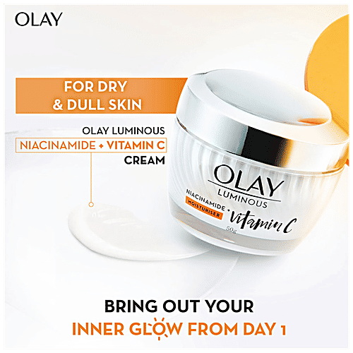 Olay Luminous Vitamin C Cream With 99% Pure Niacinamide - Lightweight & Non-Greasy Formula, 50 g