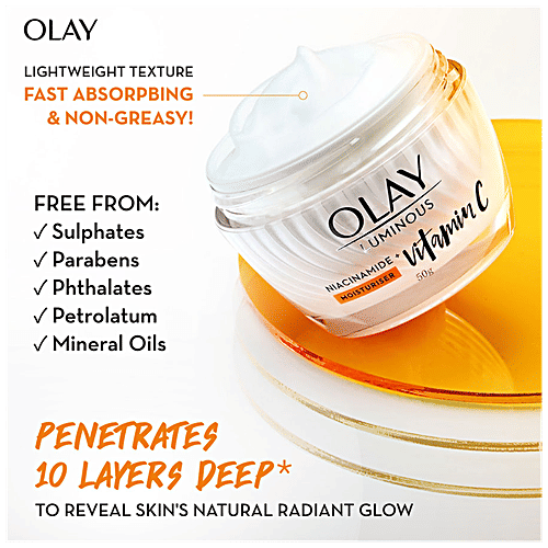 Olay Luminous Vitamin C Cream With 99% Pure Niacinamide - Lightweight & Non-Greasy Formula, 50 g
