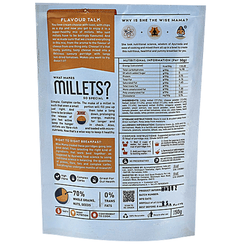 Buy Wise Mama Tomato & Cheese Millet Porridge High Fibre & Protein, Complex Carbs, Natural