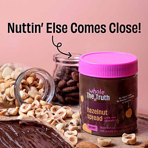 The Whole Truth Hazelnut Spread With Real Chocolate - Creamy, No Sugar, Flavouring Or Essence, 200 g Creamy
No Added Sugar