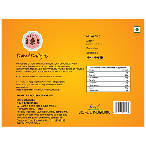 Creme N Crisp Fruit Cookies - Baked Delights, Premium, Crunchy Snack, 270 g  