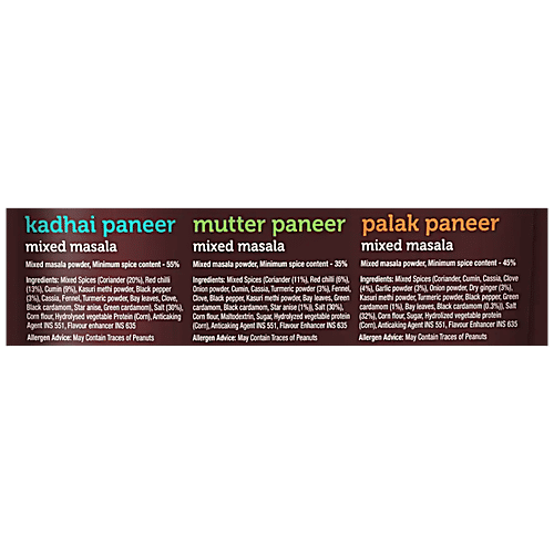 MTR Paneer Masalas Mixed - Variety Pack, Kadhai Paneer, Mutter Paner, Palak Paneer, Ready In 15 Minutes, 36 g (3 N x 12 g each) 
