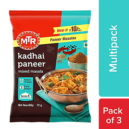 MTR Paneer Masalas Mixed - Variety Pack, Kadhai Paneer, Mutter Paner, Palak Paneer, Ready In 15 Minutes, 36 g (3 N x 12 g each) 
