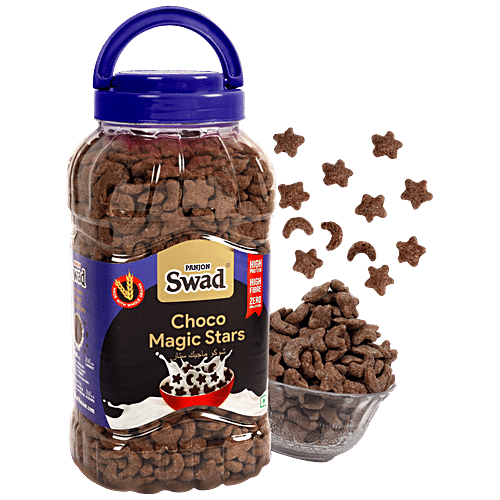 Swad Wholegrain Choco Magic Stars Breakfast Cereal - Zero Cholesterol, High Protein, Fibre Power, 325 g Jar 