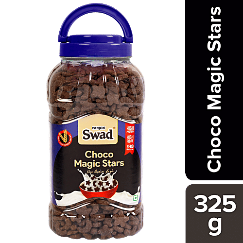 Swad Wholegrain Choco Magic Stars Breakfast Cereal - Zero Cholesterol, High Protein, Fibre Power, 325 g Jar 