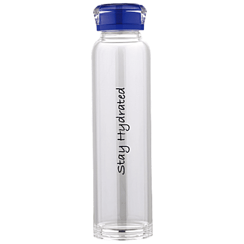 Renberg Borosilicate Glass Water Bottle - Blue, Durable, Leak Proof, Multi-Utility Sleek & Stylish Exterior, 390 ml