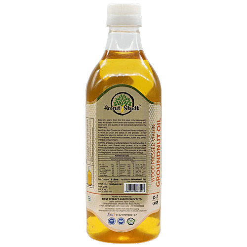 Amrut Shudh Wood Pressed Virgin Ground Nut Oil - Helps Heart Health, Rich In Antioxidants, 1 L Bottle 