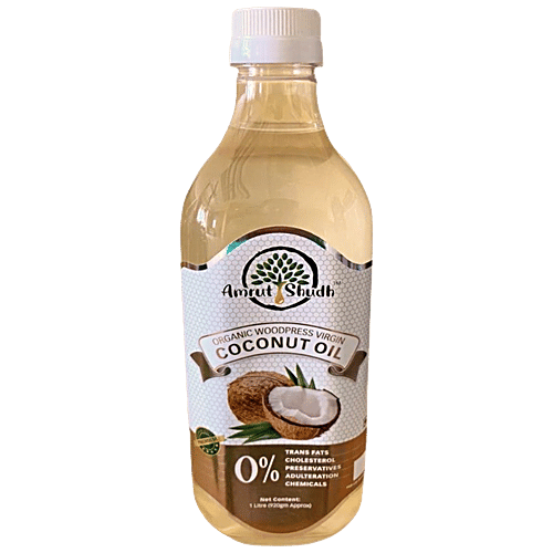 Amrut Shudh Organic Wood Pressed Virgin Coconut Oil - Rich In Fatty Acids, Helps Alzheimers & Good Cholesterol, 1 L Bottle 