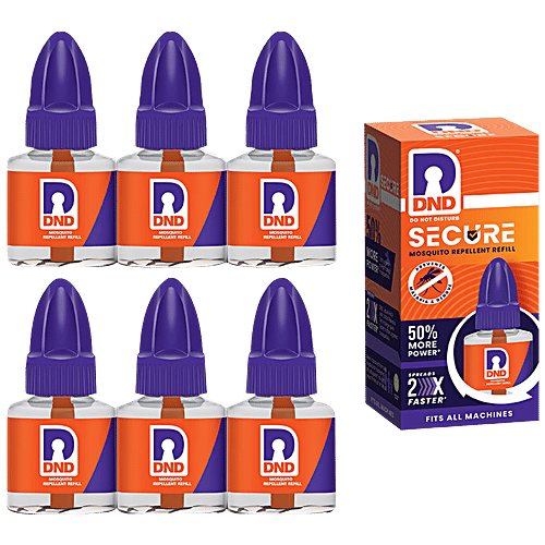 DND Ayurvedic Secure Mosquito Repellent Refill - Fits All Machines, Prevents Malaria & Dengue, 45 ml (Pack of 6)