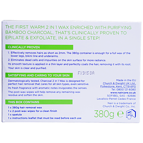 Nair  Hair Remover With Charcoal Wax For Legs & Body - Detox 2-In-1, For Sensitive Skin, 350 ml  