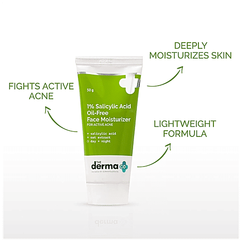 The Derma Co 1% Salicylic Acid Oil-Free Moisturizer - With Oat Extract, Lightweight, For Active Acne, 50 g  