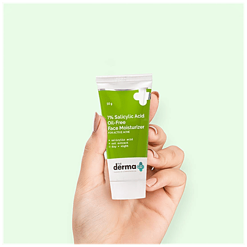 The Derma Co 1% Salicylic Acid Oil-Free Moisturizer - With Oat Extract, Lightweight, For Active Acne, 50 g  