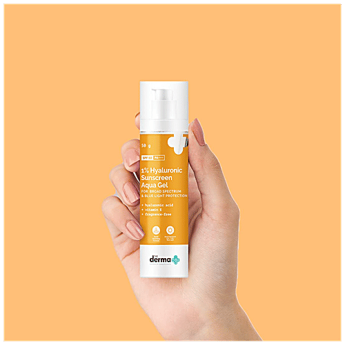 The Derma Co 1% Hyaluronic Sunscreen Aqua Gel - SPF 50, 50 g For Broad Spectrum & Blue Light Protection