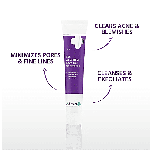 The Derma Co 5% AHA-BHA Face Gel - Minimises Pores, Fine Lines, For Active Acne, 30 g