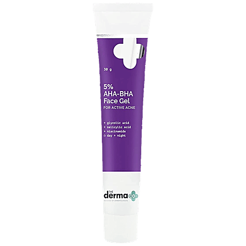 The Derma Co 5% AHA-BHA Face Gel - Minimises Pores, Fine Lines, For Active Acne, 30 g