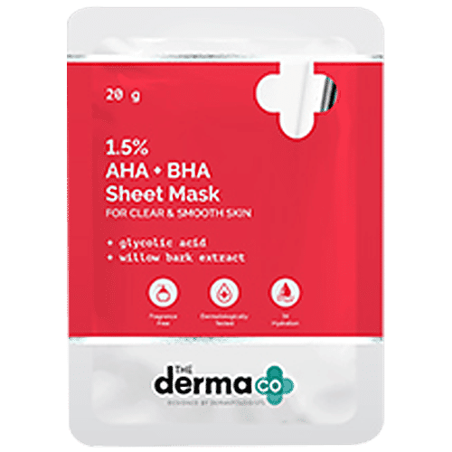 The Derma Co 1.5% AHA & BHA Sheet Mask - With Glycolic Acid, For Clear & Smooth Skin, 20 g (Pack of 2)