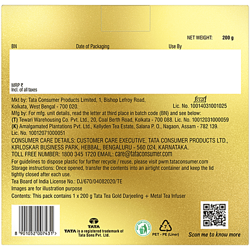Tata Tea Gold Darjeeling Darjeeling Fine Long Leaf Tea, 200 g Box 