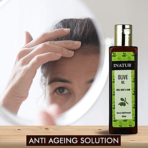 Inatur Olive Oil - Pure & Cold-Pressed, For Face, Body & Hair, 200 ml  