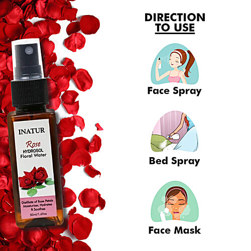 Inatur Rose Hydrosol Floral Water - Rich In Therapeutic Properties, 50 ml  