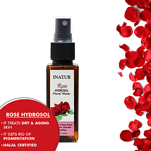 Inatur Rose Hydrosol Floral Water - Rich In Therapeutic Properties, 50 ml  