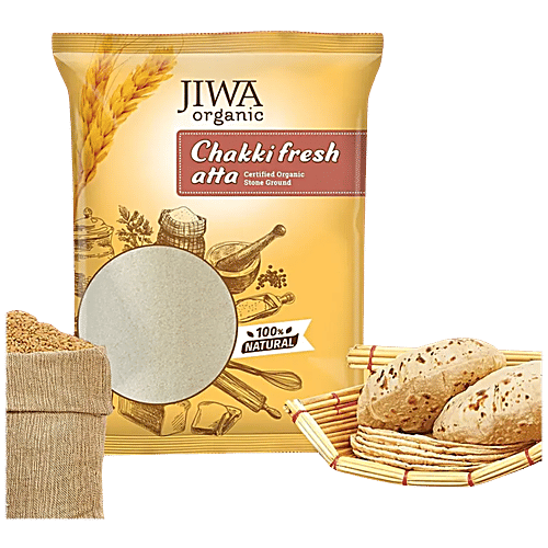 Jiwa Organic Chakki Fresh Flour/Atta - Natural, 1 kg  