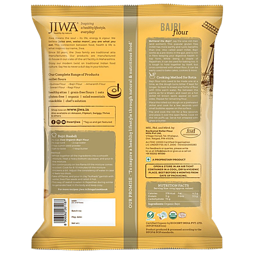Jiwa Organic Bajri/Pearl Millet Flour - Natural & Gluten Free, 1 kg