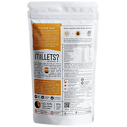 Wise Mama Madagascar Chocolate Millet Porridge With Whole Grains, Nuts, Seeds & 0% Trans-Fat, 300 g Pouch