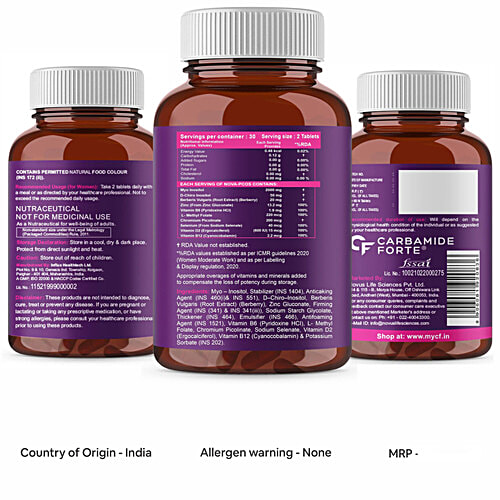Carbamide Forte PCOS Balance Supplement - MYO, D-Chiro, Inositol 40:1, Supports Hormonal Balance, Berberine & L-Methylfolate, 60 pcs  