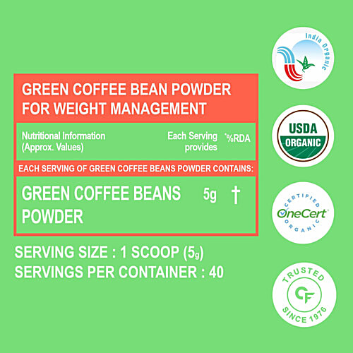 Carbamide Forte Organic Green Coffee Beans Powder - Supports Weight Management, Lowers Blood Sugar, 200 g  