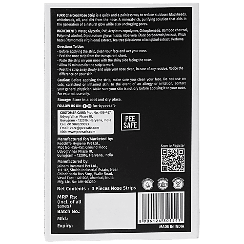 Furr By Pee Safe Charcoal Nose Strips, 3 pcs  