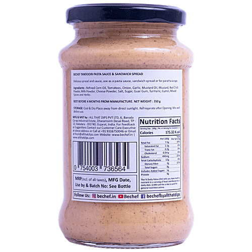 Bechef Tandoori Pasta & Sandwich Sauce - Curry Style, Enhances Taste & Flavour, Premium Quality, 350 g  