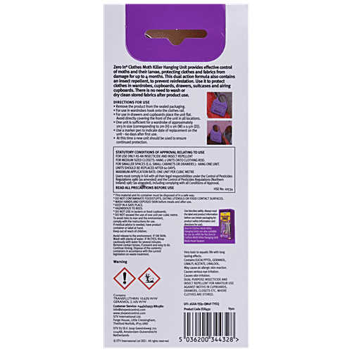 Buy Zero In Clothes Moth Killer Hanging Unit Effective & LongLasting, Place In Cupboard
