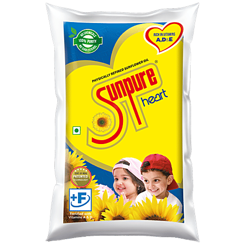 Sunpure  Heart Sunflower Oil - Chemical-Free & Physically Refined, Rich In Antioxidant, 1 L Pouch 