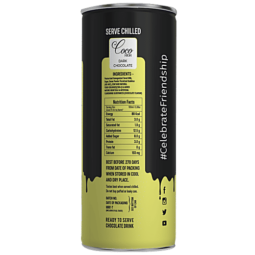 Coco High Dark Chocolate Drink - Ready To Serve, Rich & Smooth, 200 ml Can 